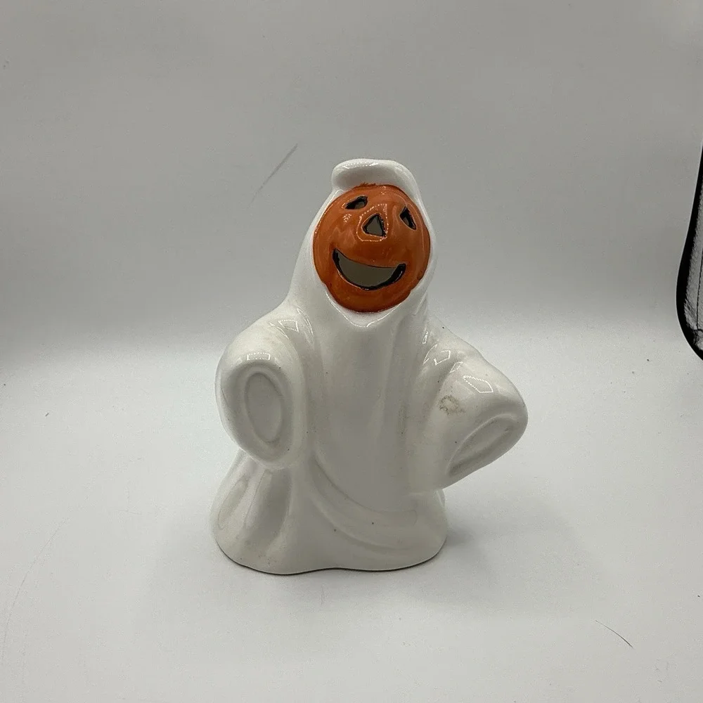 Vintage Ceramic Halloween Ghost Pumpkin Face Halloween Jack-o-lantern